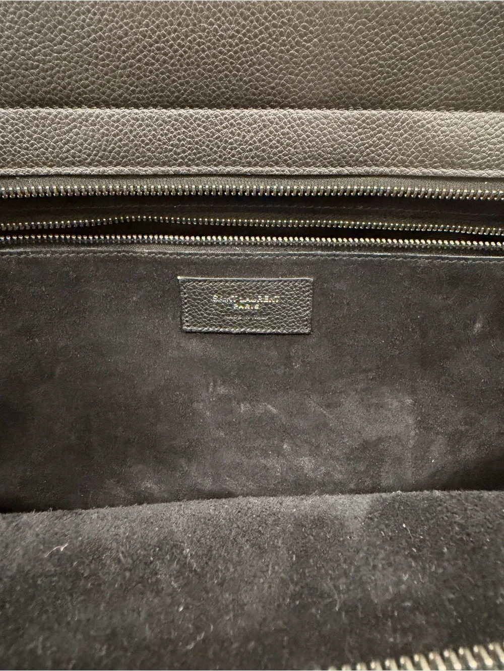 Saint Laurent Black Leather Top-Handle Tote with YSL Tag